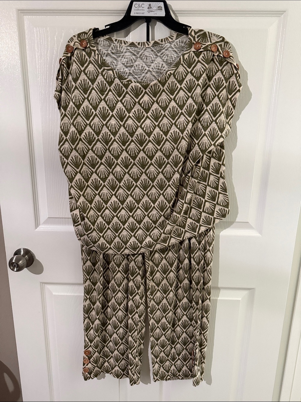 C&C California Olive and Cream Geometric Printed Romper